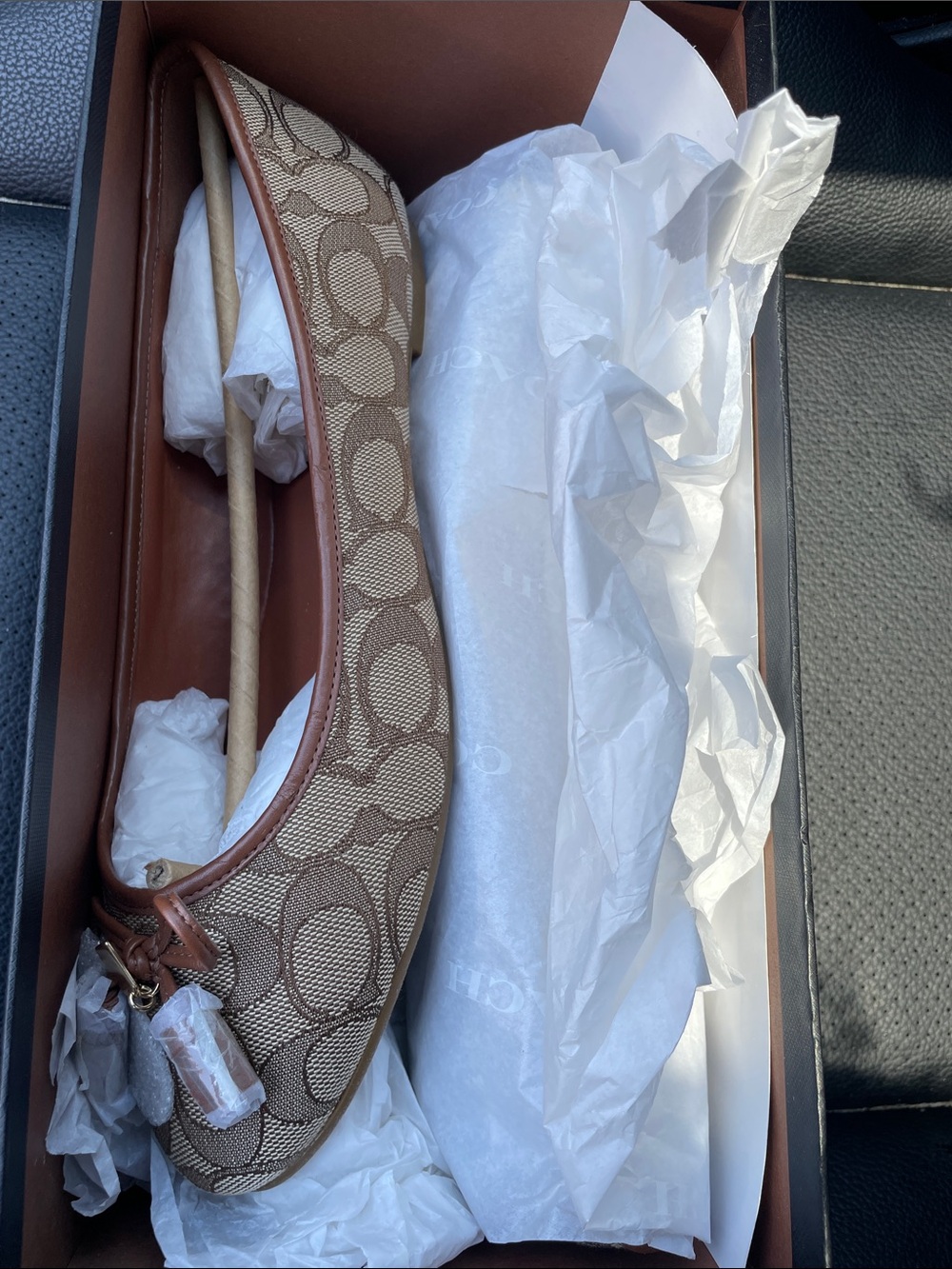 Coach Tan and Brown Signature Logo Ballet Flat